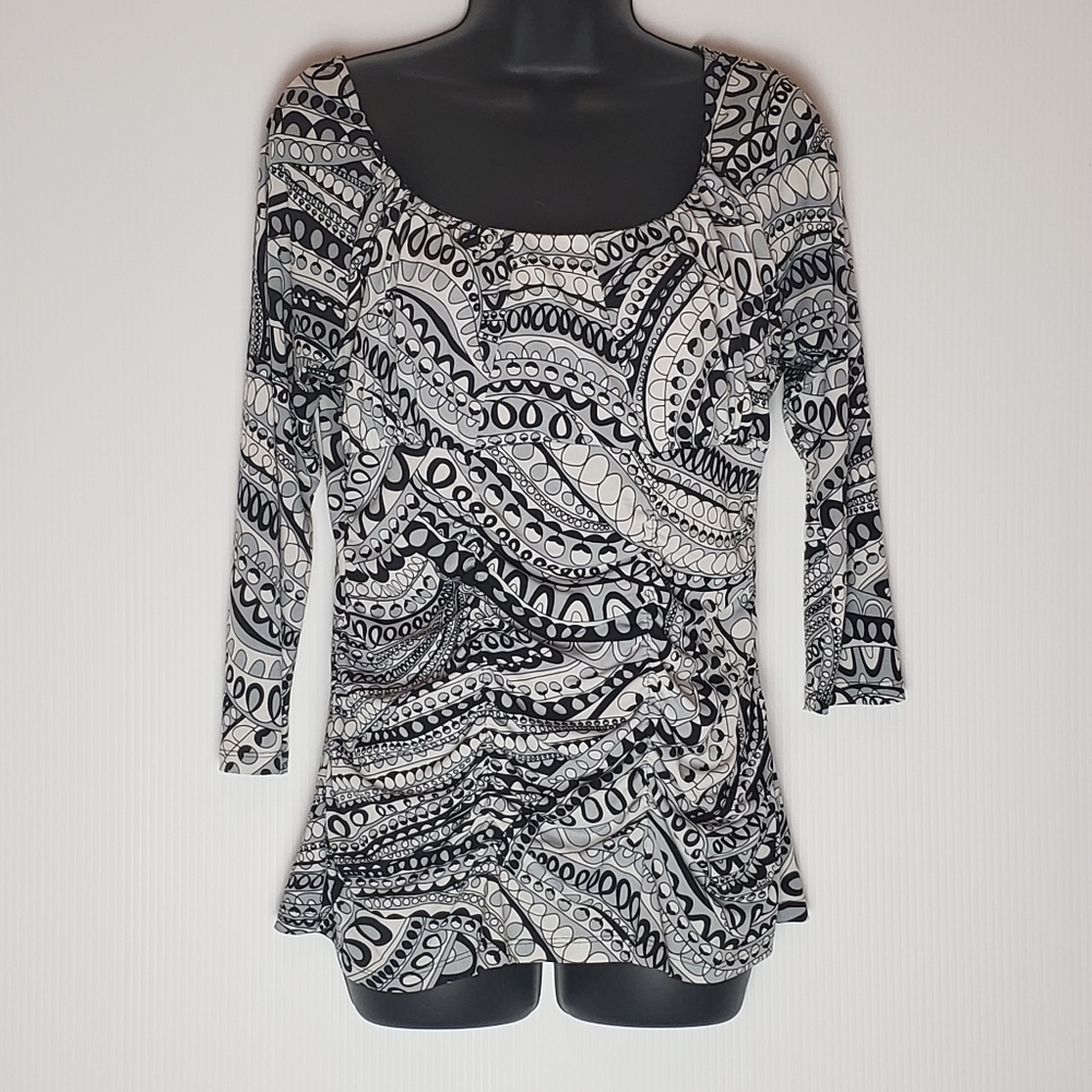 Black and White Ruched Front Blouse